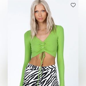 Princess Polly HUDSON LONG SLEEVE TOP GREEN. US size 2